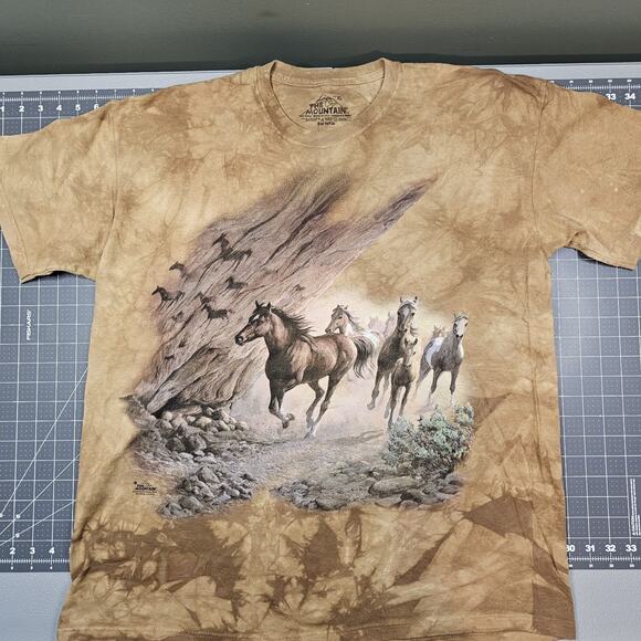 The Mountain Horses Tshirt XL Brown Tie Dye Y2K Streetwear Nature Cowboy Mustang - Picture 1 of 9